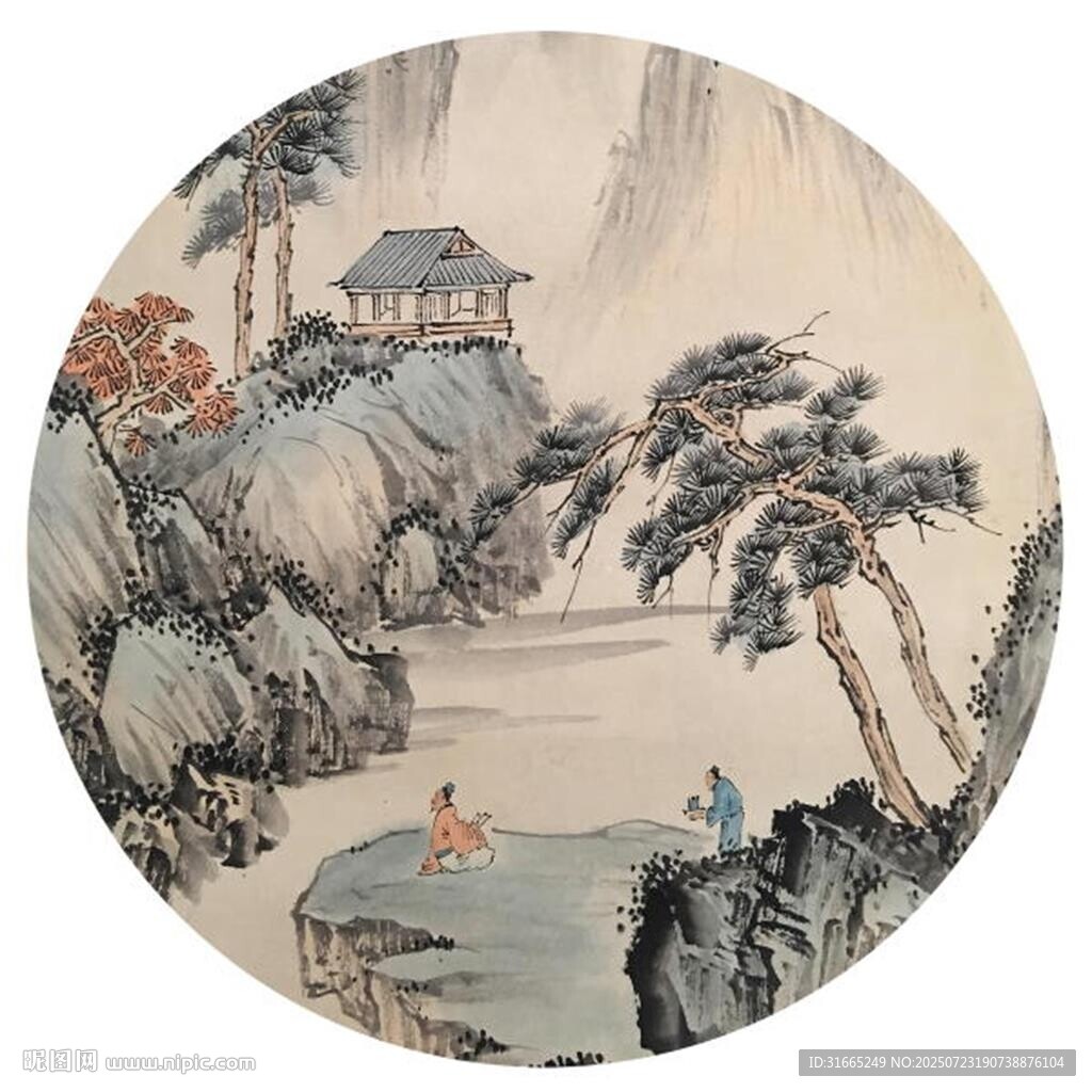 新中式圓形水墨山水 