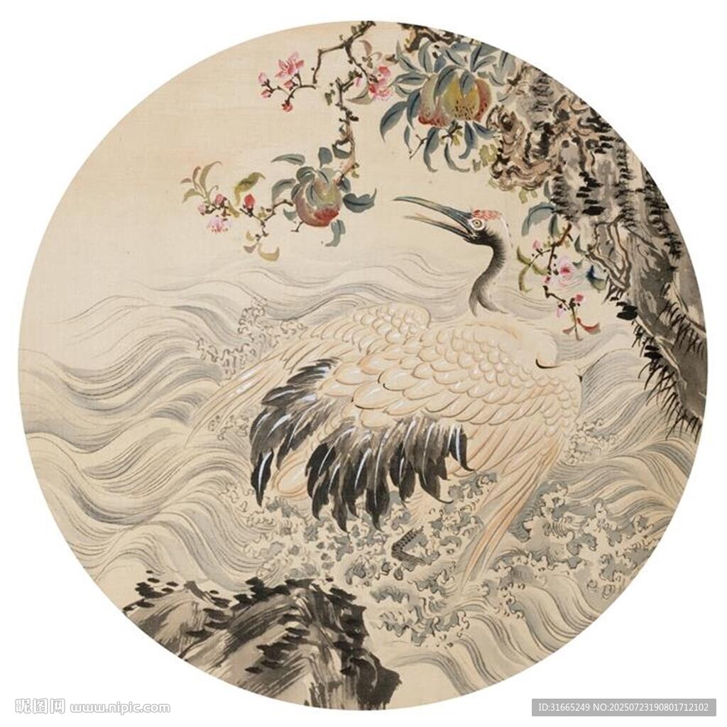 新中式圓形水墨山水裝飾畫