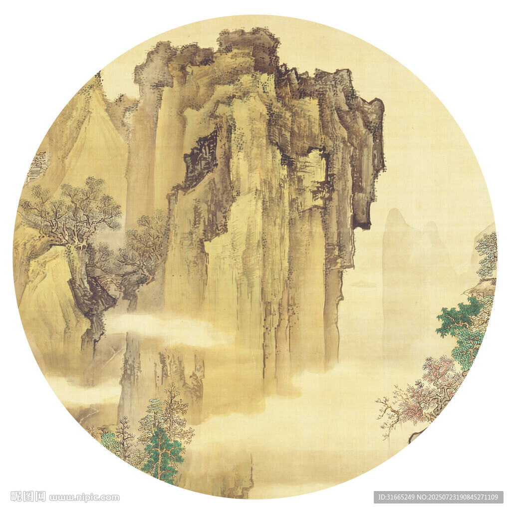 新中式圓形水墨裝飾畫