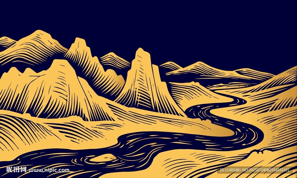 古風金色山水畫背景