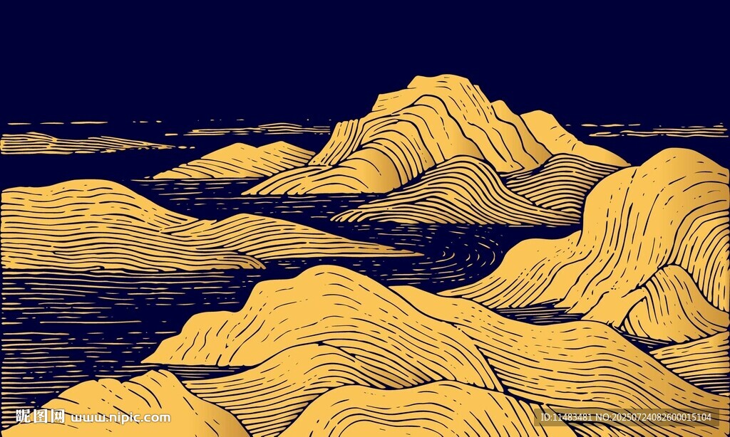 金色山巒山脈線描背景