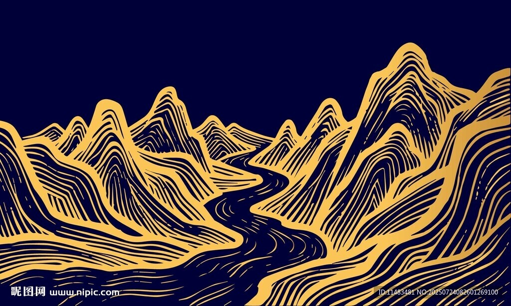 水流山脈山水畫背景