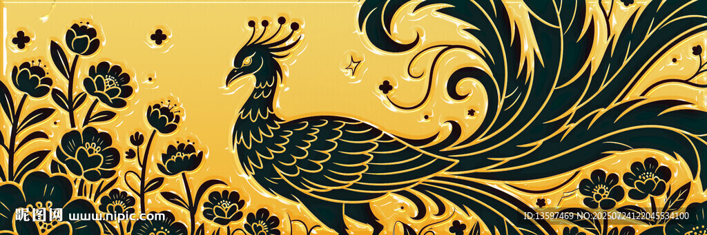 中式鳳凰花卉裝飾圖案
