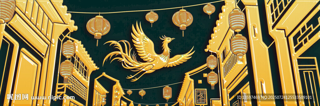 中式古風(fēng)街道夜景插畫