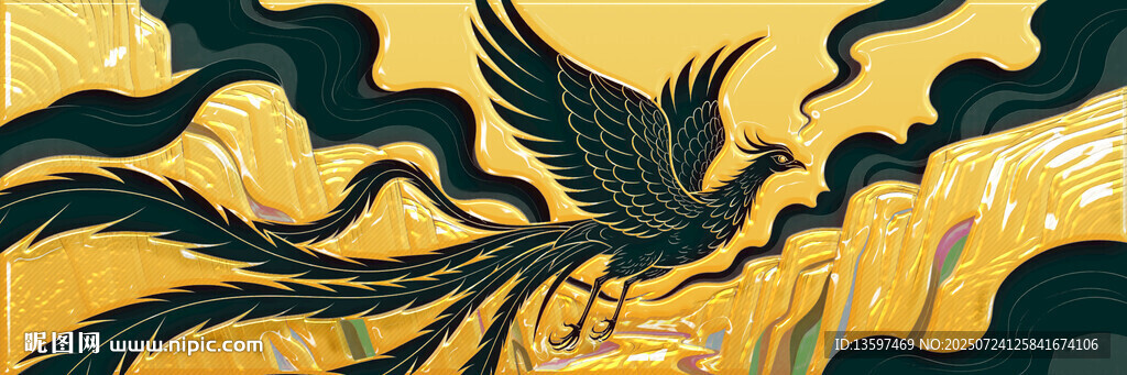 金色鳳凰于云海中翱翔