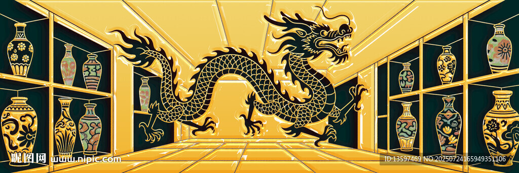 中式龍紋裝飾的典雅長廊