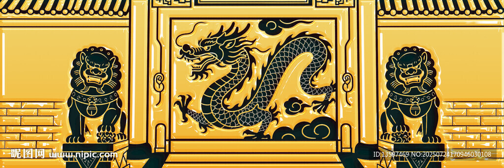 中式大門上的龍形雕刻