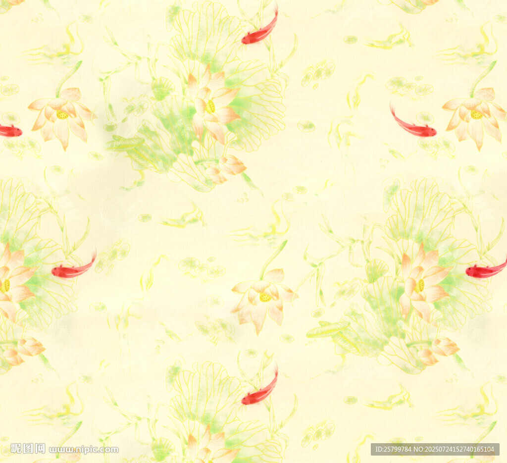 水墨風錦鯉花卉背景圖