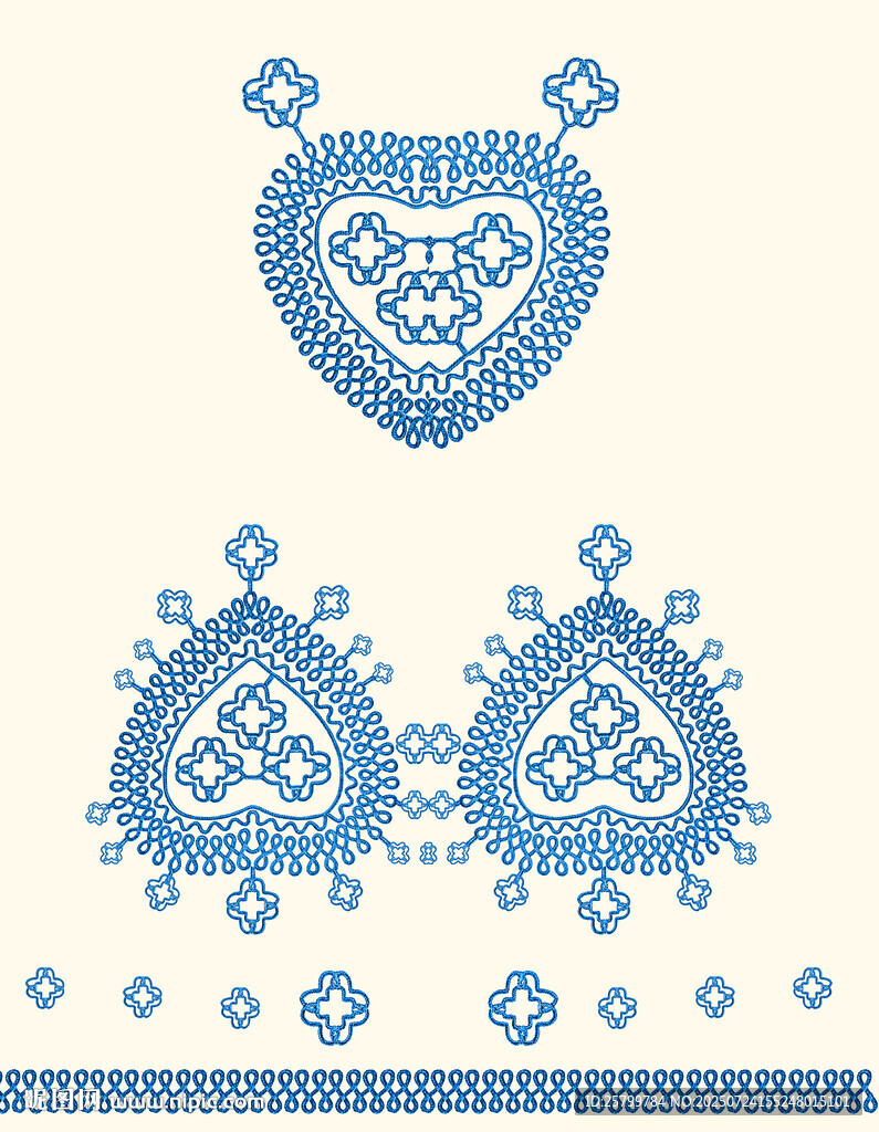 藍(lán)色精致刺繡圖案設(shè)計(jì)
