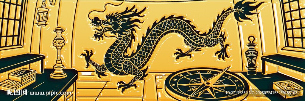 中式房間內的威嚴黑龍