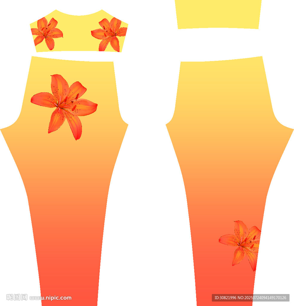 漸變百合花朵裝飾服飾設(shè)計(jì)圖