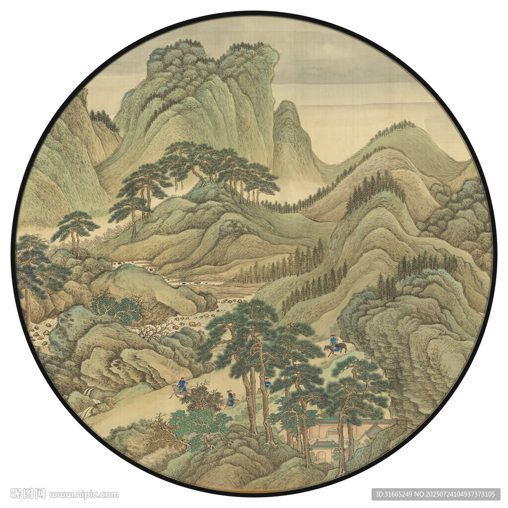 新中式圓形山水裝飾畫