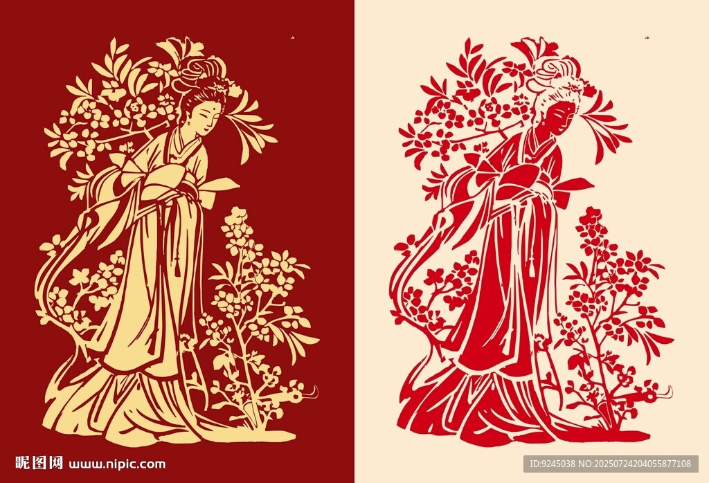 古典明代女子桂花藝術圖案
