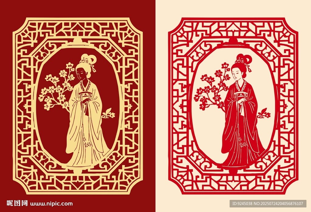 古典人物明代美女桂花圖案