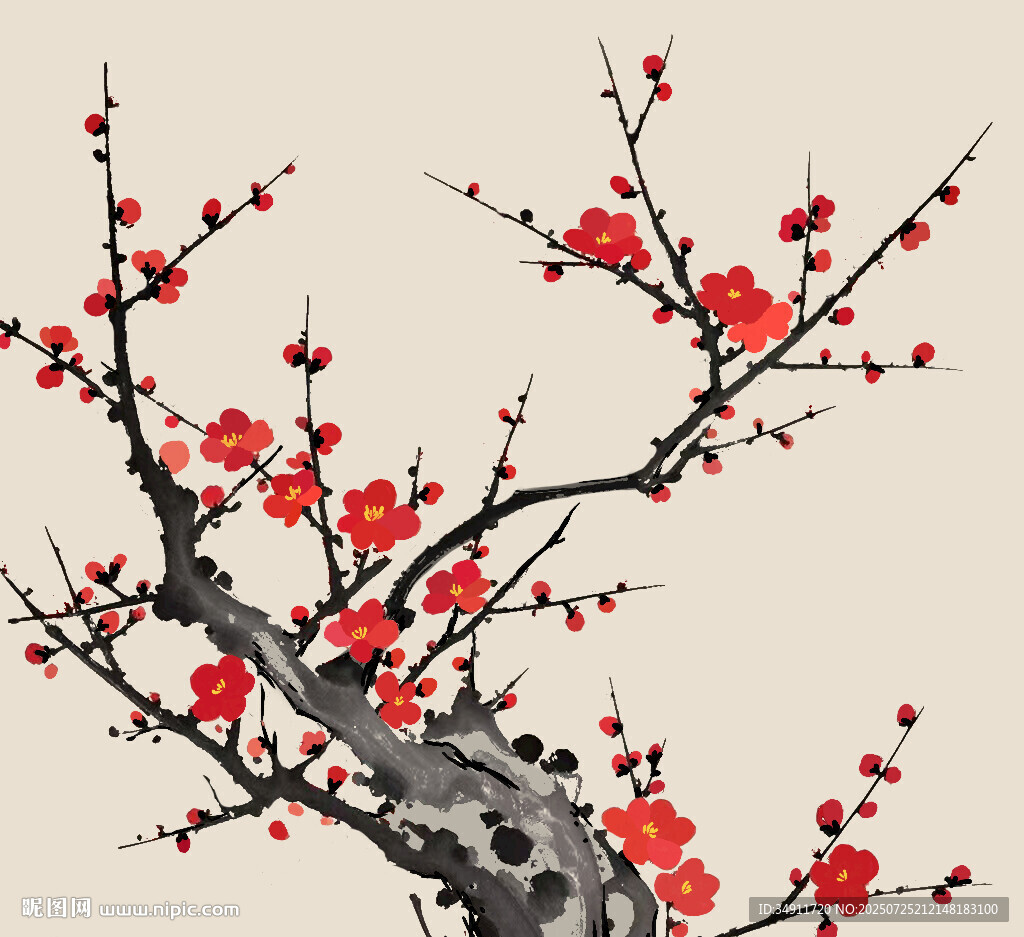 水墨紅梅圖