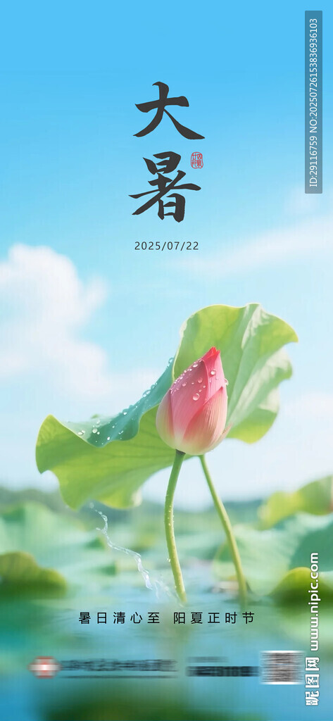 大暑海報(bào) 二十四節(jié)氣 荷花 藍(lán)