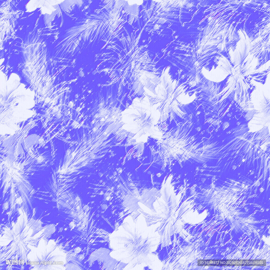 藍底白花夢幻花卉圖案