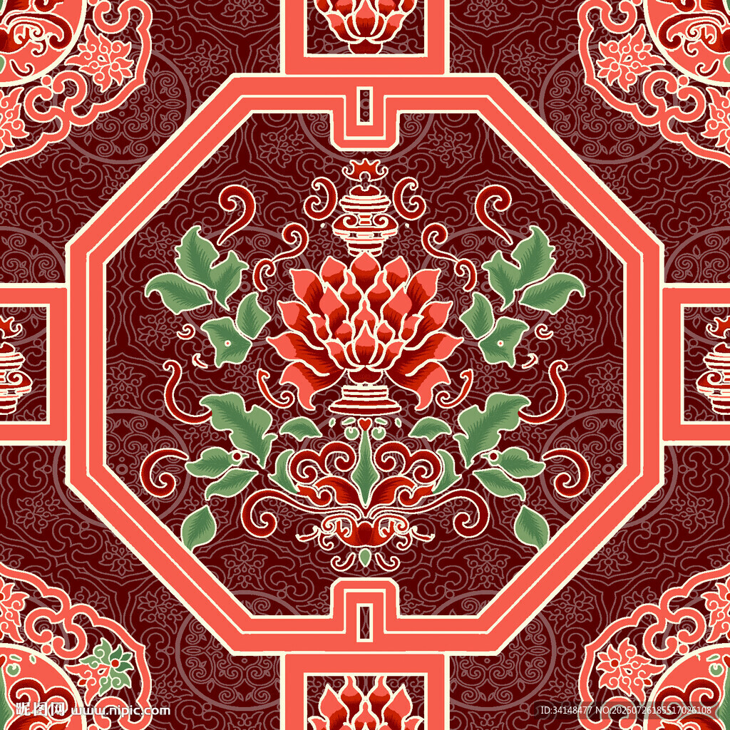 中式傳統(tǒng)花卉幾何圖案紋飾