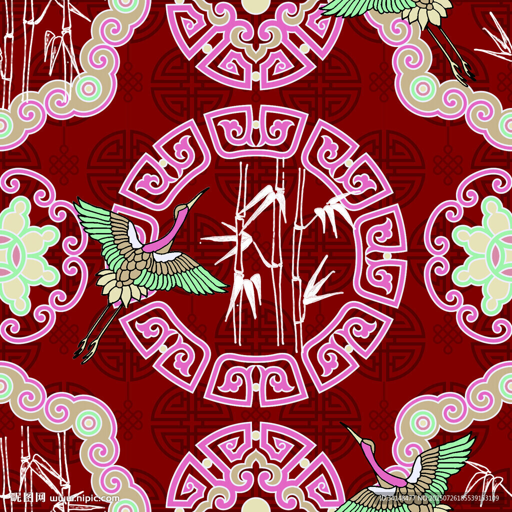 中式傳統(tǒng)仙鶴祥云花紋圖案
