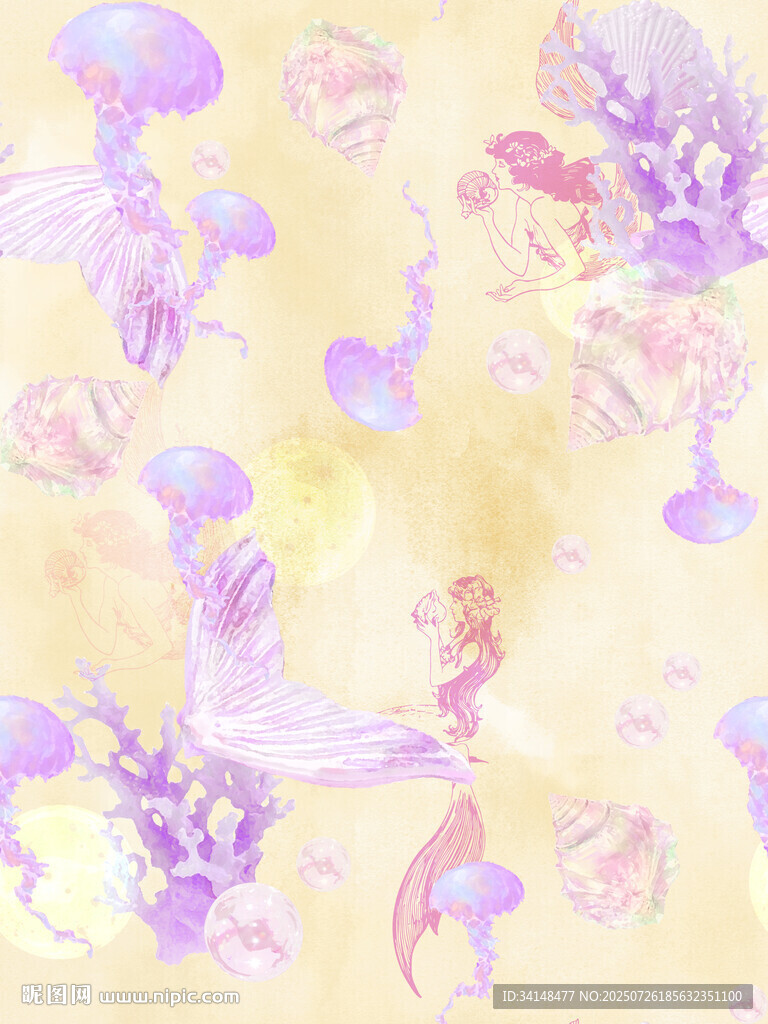 夢幻水彩風紫色蘑菇插畫