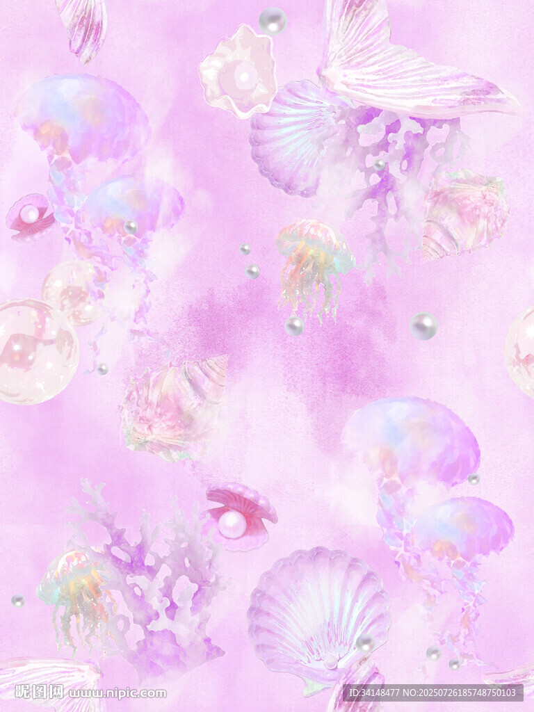 夢幻粉紫海洋元素背景圖