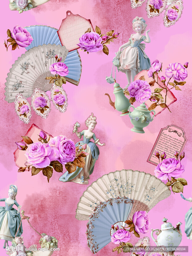 復(fù)古風(fēng)粉色花卉裝飾圖案