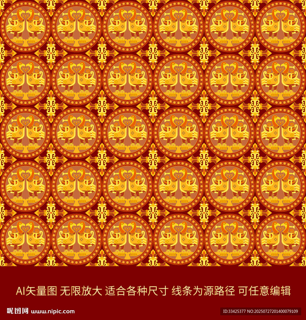 國風唐代聯珠團窠對鳥紋錦吉祥紋