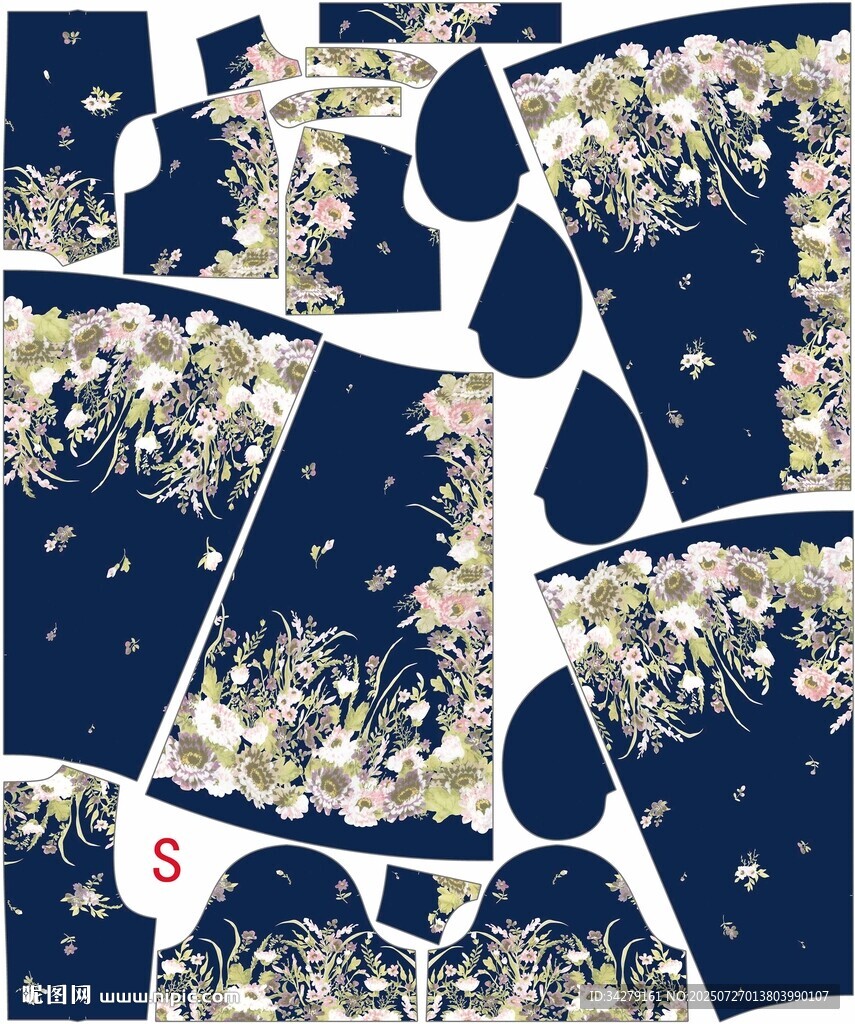 藍(lán)底花卉定位花