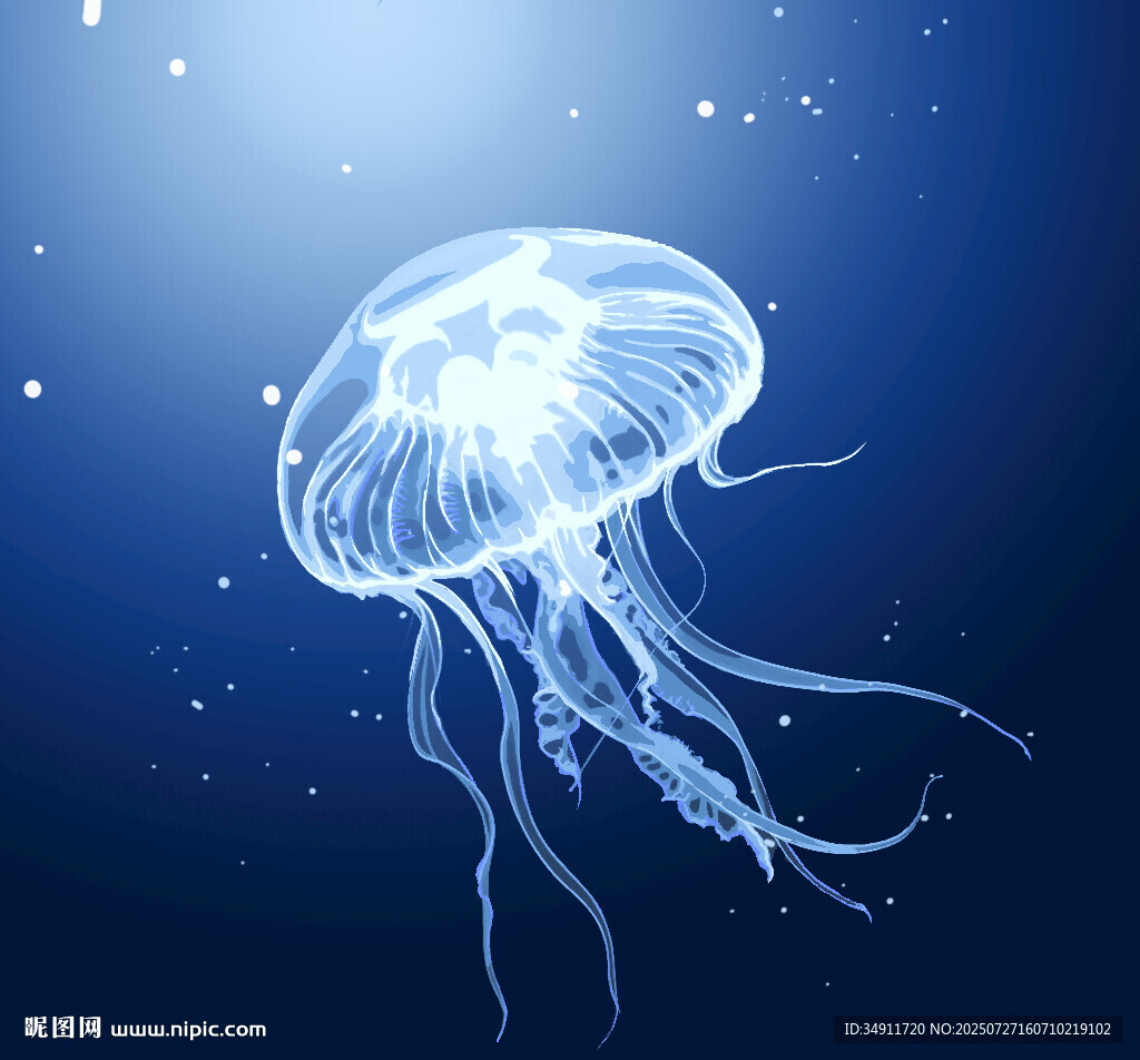 夢幻水母在深海中漂浮