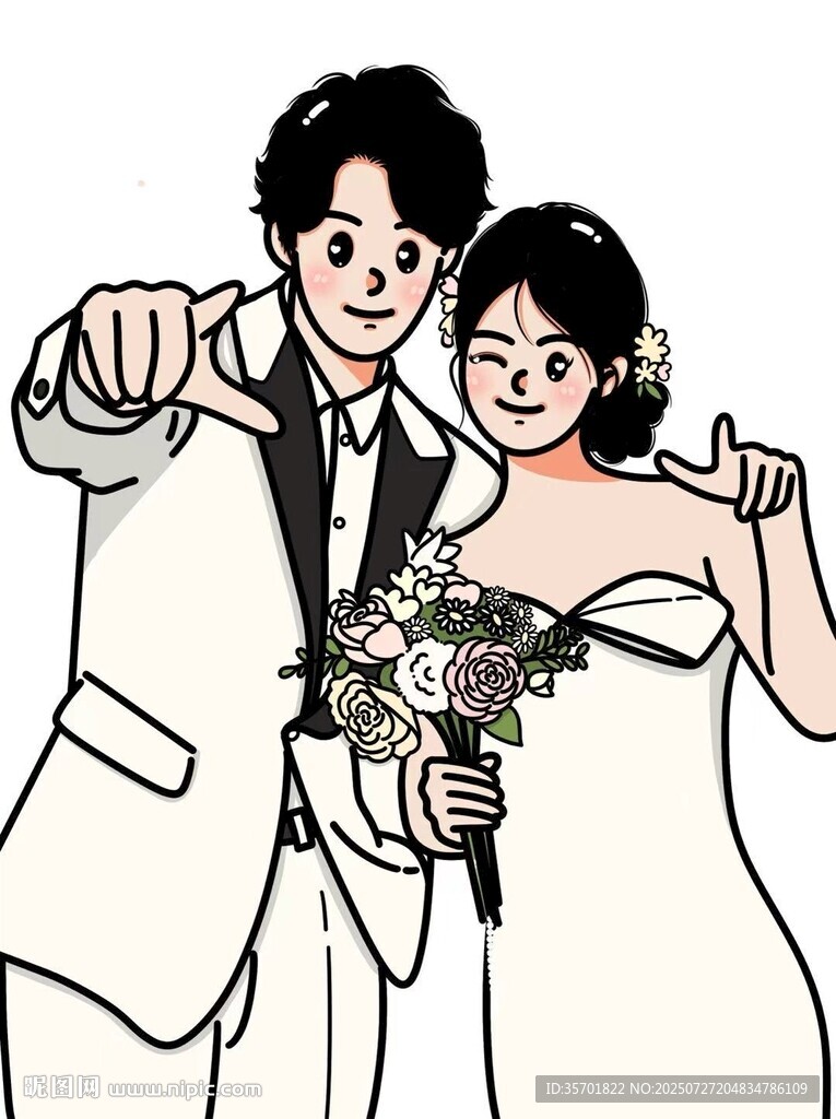 甜蜜新婚夫婦幸福合影
