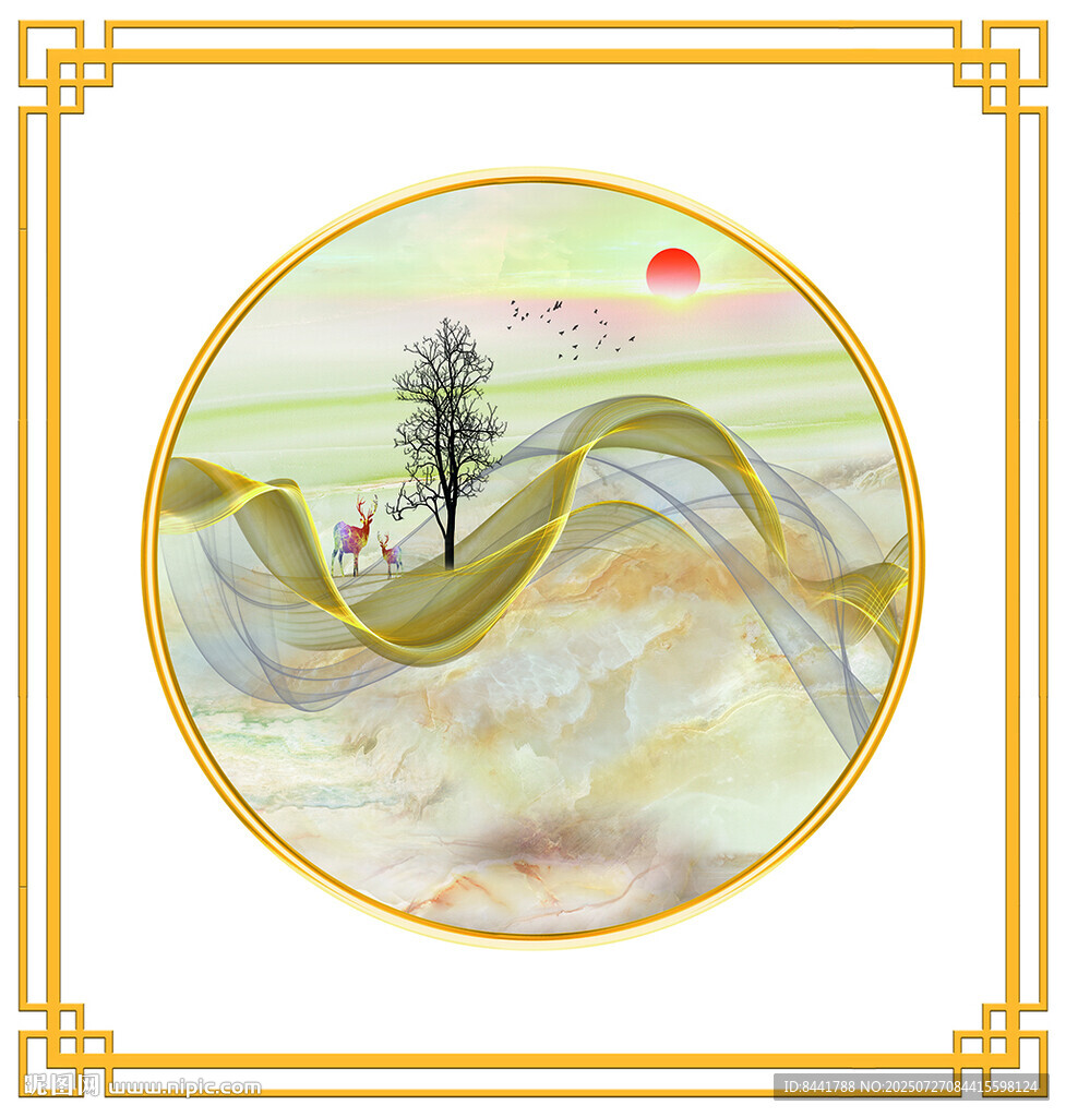 圓形中式山水風(fēng)景圖