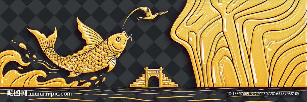 金色飛鳥與抽象風(fēng)景圖案