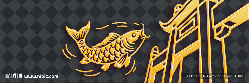 中式金鯉躍于古典建筑旁