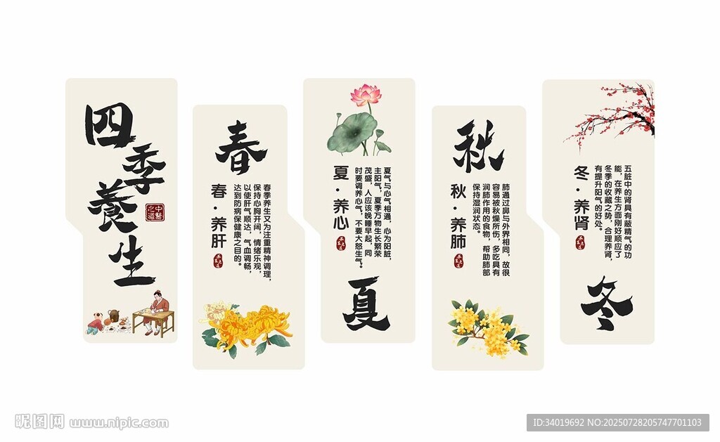 中式四季養(yǎng)生春夏秋冬文化墻
