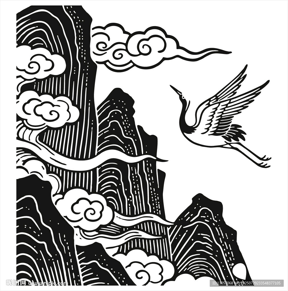 仙鶴翔于山水間