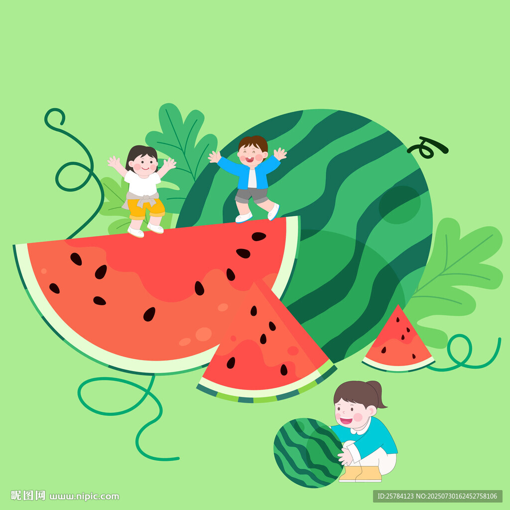 卡通夏季收獲季節(jié)水果沙瓤西瓜