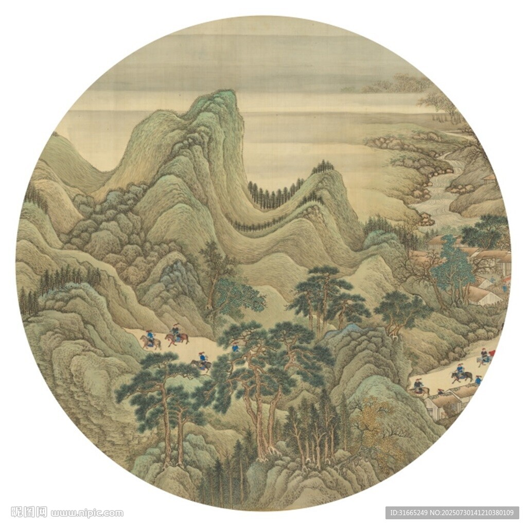 新中式水墨山水圓形裝飾畫