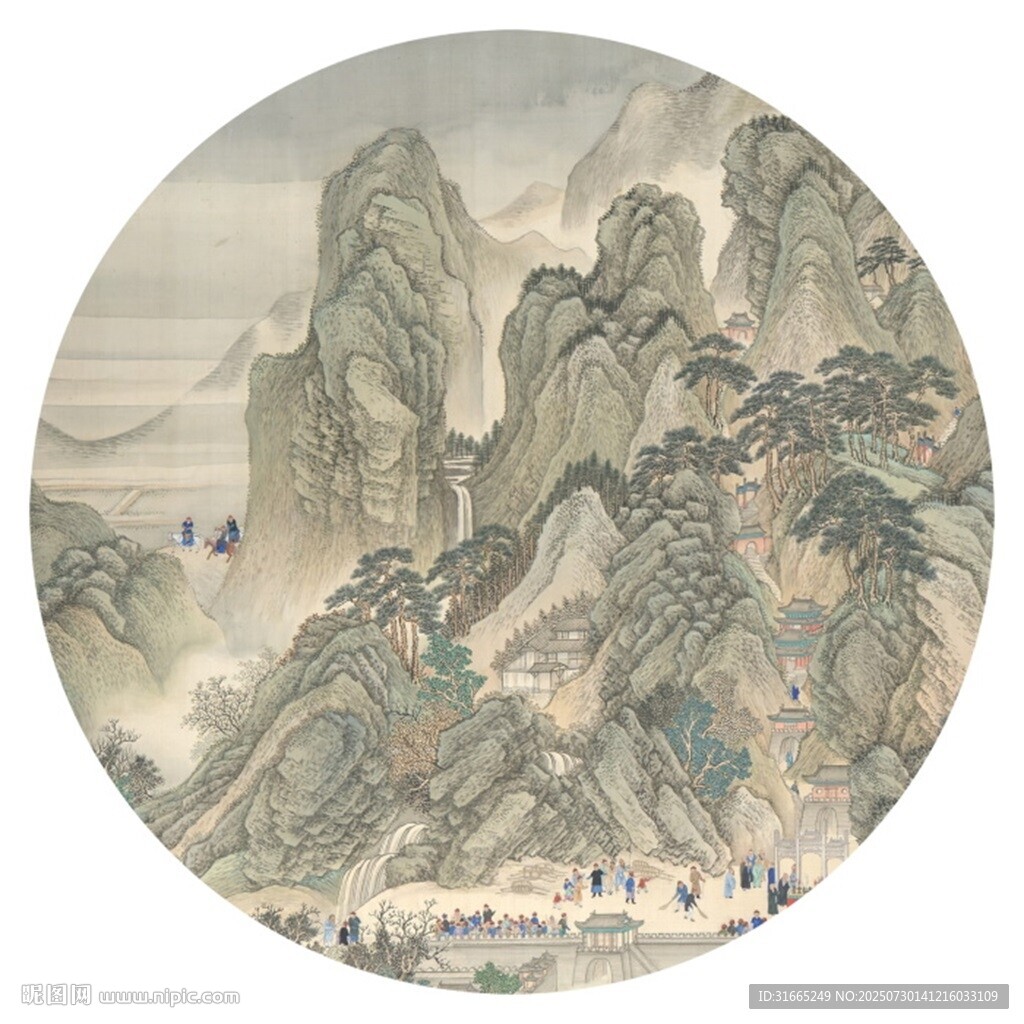 新中式水墨山水圓形裝飾畫(huà)