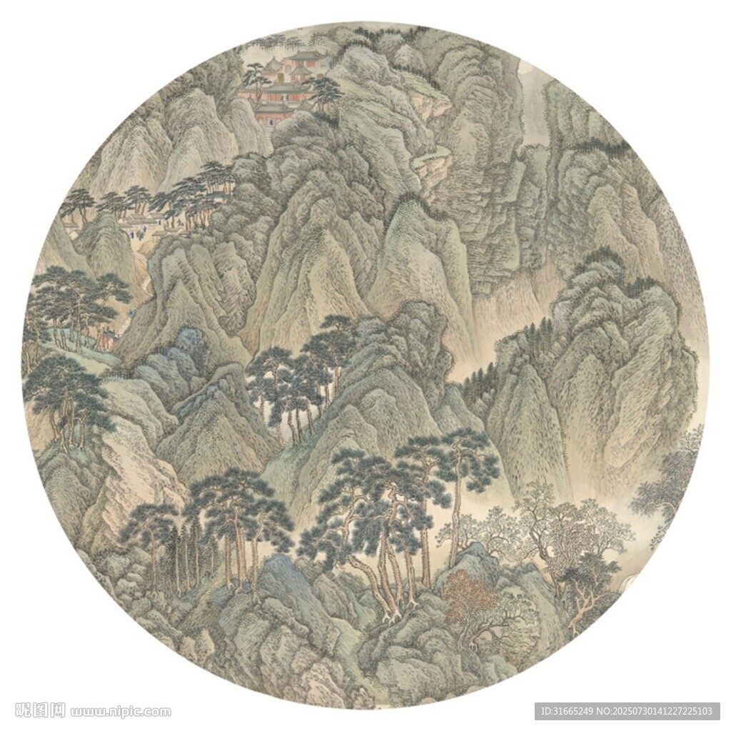 新中式水墨山水圓形裝飾畫