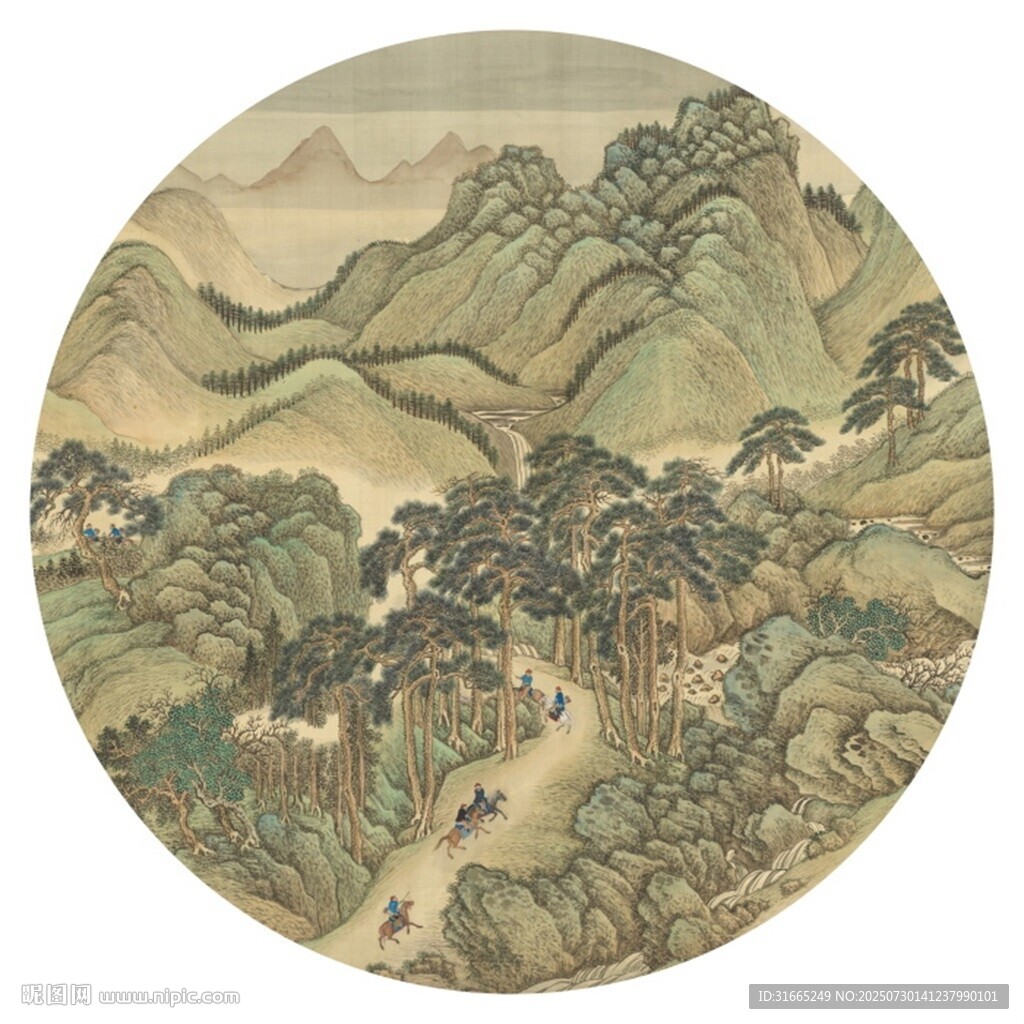 新中式水墨山水圓形裝飾畫