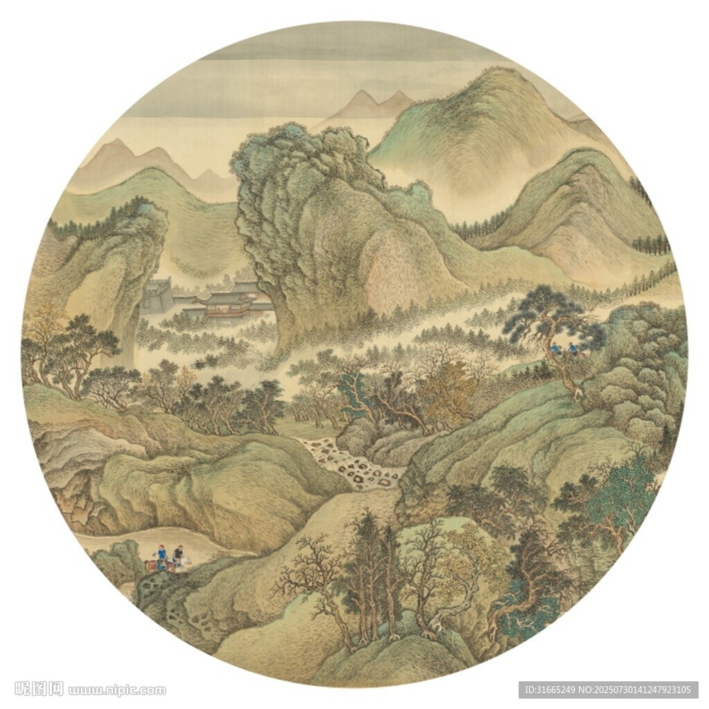 新中式水墨山水圓形裝飾畫