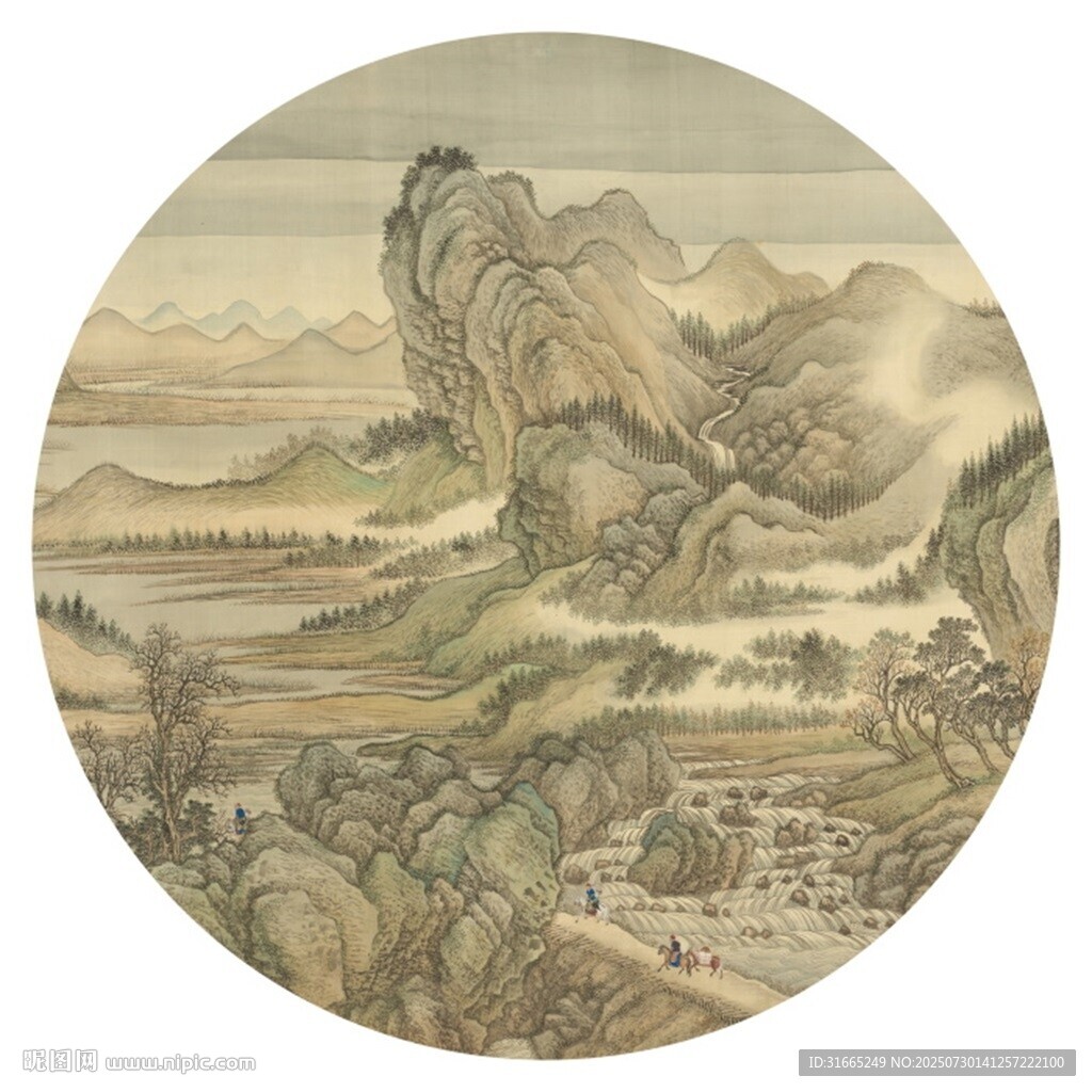 新中式水墨山水圓形裝飾畫
