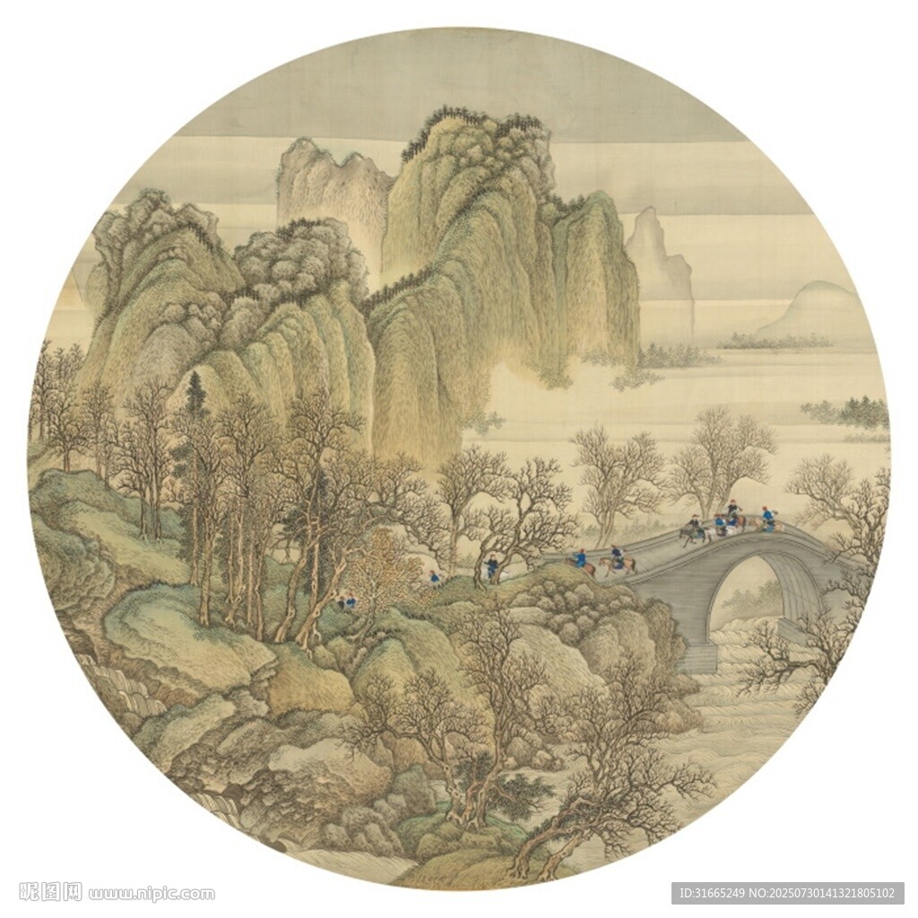 新中式水墨山水圓形裝飾畫(huà)