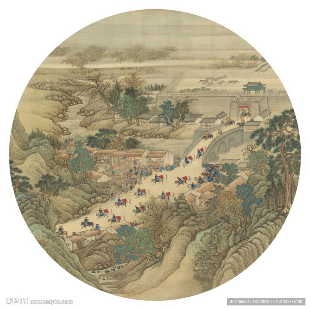 新中式水墨山水圓形裝飾畫