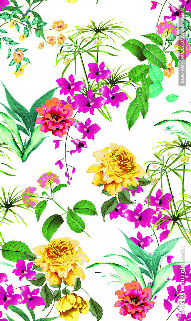 花卉植物水彩無縫圖案
