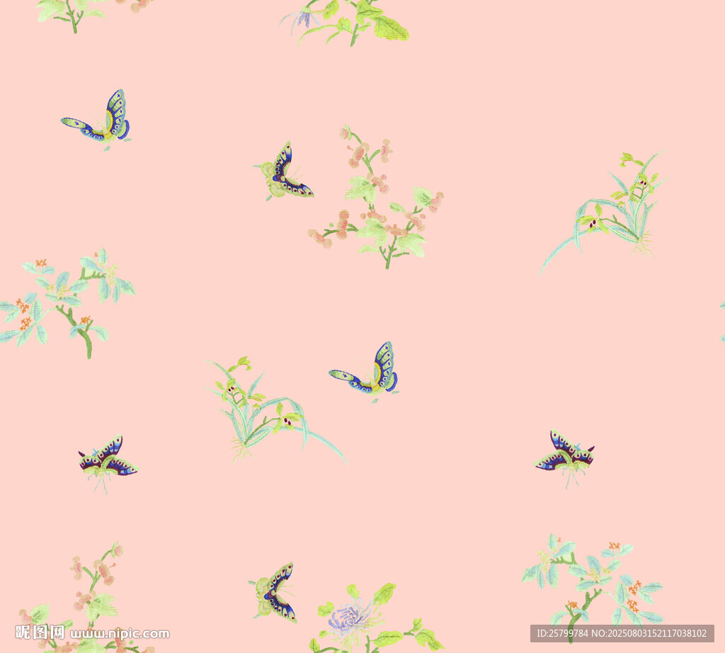 花鳥圖案粉色背景紋理
