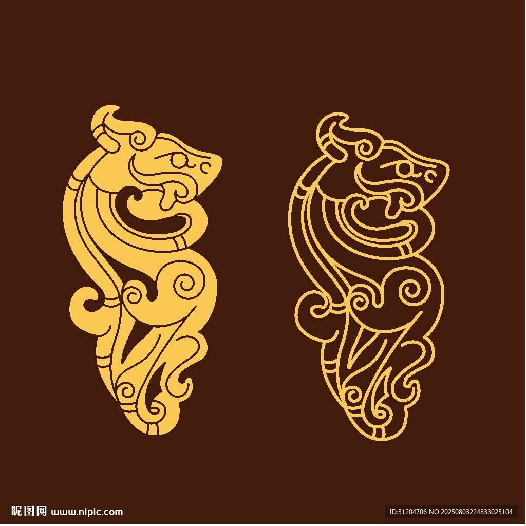 古風金色龍形裝飾圖案