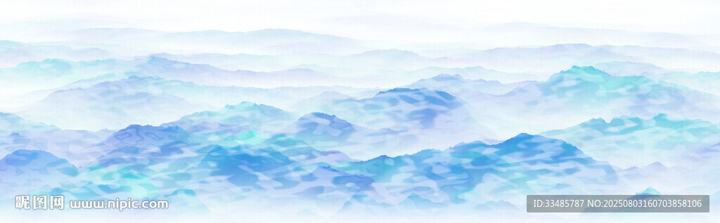 夢(mèng)幻藍(lán)調(diào)山水水彩畫