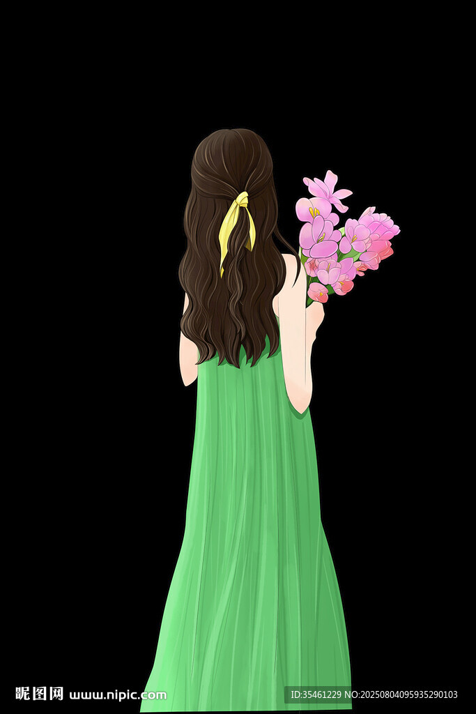 女孩背影插畫