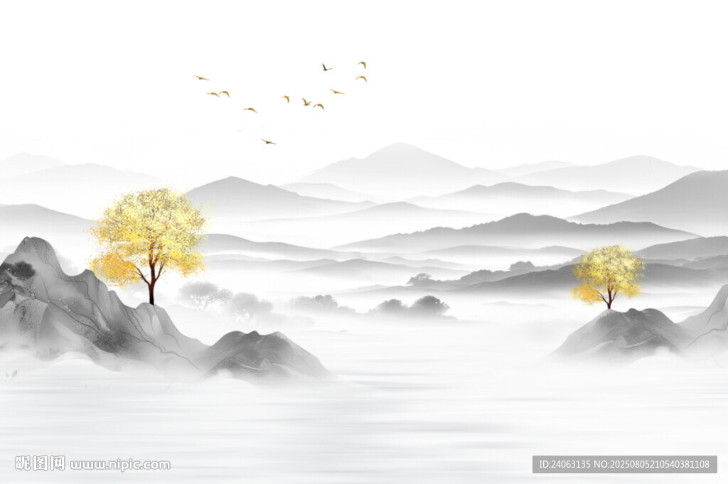新中式山水背景墻